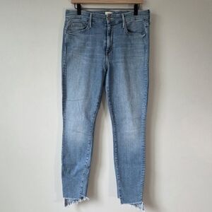 MOTHER The Looker Two Step Ankle Fray Jeans High Rise Cropped Raw Hem 32 Blue
